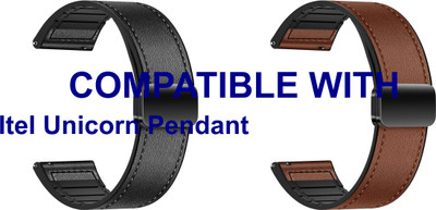 ACM WSM28P22BKBR3668 Pack of 2 Watch Strap Leather Magnetic Silicone 22mm for Itel Unicorn Pendant Smartwatch (Black/Brown) Smart Watch Strap(Mullti Color)