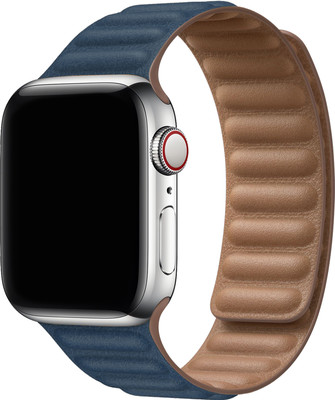 DailyObjects Blue Lightweight Poppy Leather Link Watchband/Straps Compatible With Apple Watchband 42 mm/44 mm/45 mm/49 mm | Premium Flexible Slim Fit, Sporty Adjustable Strap with Magnetic Closure Watchband For Apple Ultra iWatch Series SE 8 7 6 5 4 3 2 1 (Smartwatch Not Included) Smart Watch Strap(