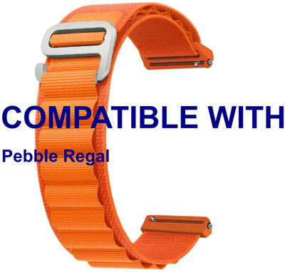 ACM WSM17E22OR3899 Watch Strap Nylon Hook Belt 22mm for Pebble Regal Smartwatch Orange Smart Watch Strap(Orange)