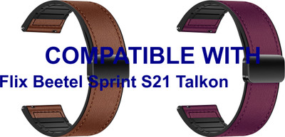 ACM WSM28P22BRPU2959 Pack of 2 Watch Strap Leather Magnetic Silicone 22mm for |Flix Beetel Sprint S21 Talkon Smartwatch (Brown/Purple) Smart Watch Strap(Mullti Color)