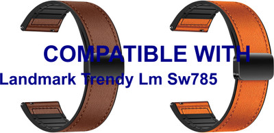 ACM WSM28P22BROR2990 Pack of 2 Watch Strap Leather Magnetic Silicone 22mm for |Landmark Trendy Lm Sw785 Smartwatch (Brown/Orange) Smart Watch Strap(Mullti Color)