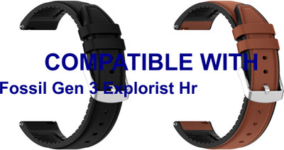 ACM WSM33U22BKBR1046 Pack of 2 Watch Strap Leather Silicone 22mm for Fossil Gen 3 Explorist Hr Smartwatch (Black/Brown) Smart Watch Strap(Mullti Color)