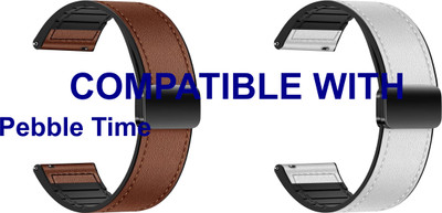 ACM WSM28P22BRWT1173 Pack of 2 Watch Strap Leather Magnetic Silicone 22mm for Pebble Time Smartwatch (Brown/White) Smart Watch Strap(Mullti Color)