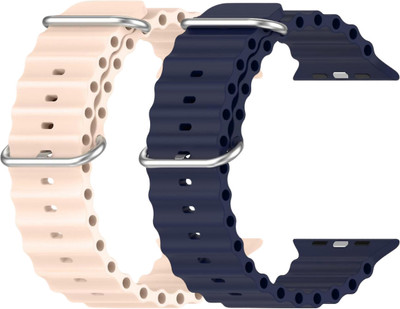 Geo SPORTS Silicone Ocean Adjustable Metal-Hook Premium pink and navy blue straps Smart Watch Strap(Pink, Blue)