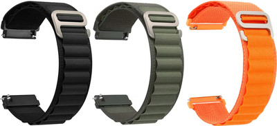 AOnes Pack of 3 Alpine Nylon Loop Watch Strap for Fastrack Xr1-1.38 Smart Watch Strap(Black, Green, Orange)