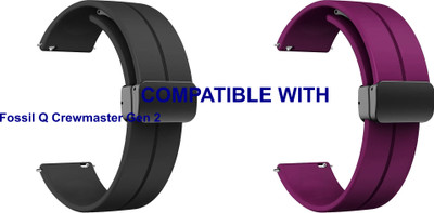 ACM WSM19G22BKPU1059 Pack of 2 Watch Strap Magnetic Clasp 22mm for Fossil Q Crewmaster Gen 2 Smartwatch (Black/Purple) Smart Watch Strap(Mullti Color)