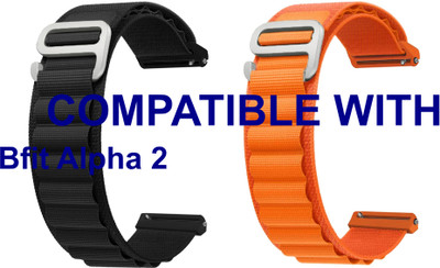 ACM WSM17E22BKOR2179 Pack of 2 Watch Strap Nylon Hook 22mm for Bfit Alpha 2 Smartwatch (Black/Orange) Smart Watch Strap(Mullti Color)