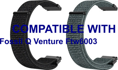 ACM WSM3V22BKGY1633 Pack of 2 Watch Strap Nylon Loop 22mm for Fossil Q Venture Ftw6003 Smartwatch (Black/Grey) Smart Watch Strap(Mullti Color)