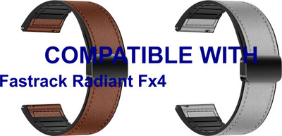 ACM WSM28P22BRGY3722 Pack of 2 Watch Strap Leather Magnetic Silicone 22mm for Fastrack Radiant Fx4 Smartwatch (Brown/Grey) Smart Watch Strap(Mullti Color)