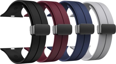 DARKFIT Magnetic Clasp Silicone Bands/Straps Compatible with Watch 49mm 46mm 45mm 44mm 42mm, Wrist Size Adjustable Magnetic Strap for iWatch Ultra & Ultra 2 Series SE 10 9 8 7 6 5 4 3 2 1 (Only 4 Straps, Watch Not Included) Pack of 4, Smart Watch Strap(Black, Blue, Grey, Red)