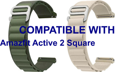 ACM WSM17E20GRWT3909 Pack of 2 Watch Strap Nylon Hook Belt 20mm for Amazfit Active 2 Square Smartwatch (Green/White) Smart Watch Strap(Mullti Color)