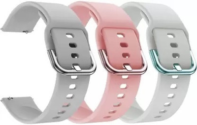 Cheetah Pack of 3 Silicon Belt 22mm Strap with Metal Buckle for Realme Dizo (Multicolor) Smart Watch Strap(Grey, Pink, White)