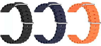 AOnes Pack of 3 Ocean Silicone Watch Bands for Titan Crest 2.0 Smart Watch Strap(Black, Blue, Orange)
