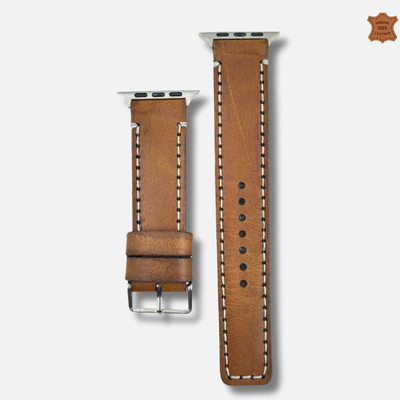 ZINOSKINS Leather Straps 42mm/44mm/45mm/49mm Band with Satinless Steel Buckle Closure Tan Color Smart Watch Strap(Brown)