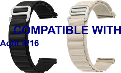 ACM WSM17E22BKWT2836 Pack of 2 Watch Strap Nylon Hook 22mm for New Aqfit| W16 Smartwatch (Black/White) Smart Watch Strap(Mullti Color)