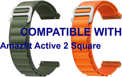 ACM WSM17E20GROR3909 Pack of 2 Watch Strap Nylon Hook Belt 20mm for Amazfit Active 2 Square Smartwatch (Green/Orange) Smart Watch Strap(Mullti Color)