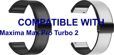 ACM WSM28P22BKWT3263 Pack of 2 Watch Strap Leather Magnetic Silicone 22mm for |Maxima Max Pro Turbo 2 Smartwatch (Black/White) Smart Watch Strap(Mullti Color)