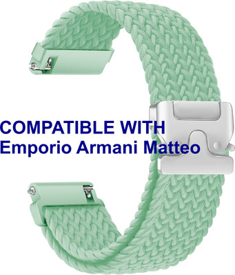 ACM WSM38Z20GR1038 Watch Strap Woven Braided Clipper 20mm for Emporio Armani Matteo Smartwatch Green Smart Watch Strap(Green)
