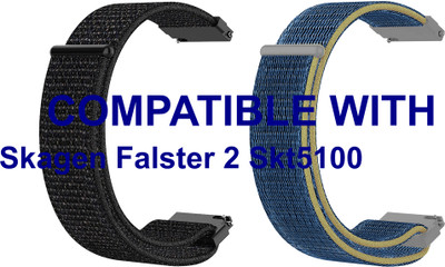ACM WSM3V20BKBL1336 Pack of 2 Watch Strap Nylon Loop 20mm for Skagen Falster 2 Skt5100 Smartwatch (Black/Blue) Smart Watch Strap(Mullti Color)