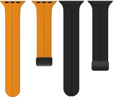 Upthrust Flexi Snap Black Panther & Citrus Burst 42/44/45/49mm (Pack of 2) Smart Watch Strap(Black, Orange)