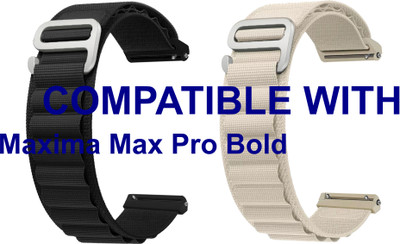 ACM WSM17E22BKWT2898 Pack of 2 Watch Strap Nylon Hook 22mm for Maxima Max Pro Bold Smartwatch (Black/White) Smart Watch Strap(Mullti Color)