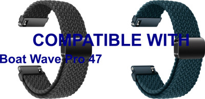 ACM WSM26N20BKTU2542 Pack of 2 Watch Strap Woven Braided Magnetic 20mm for Boat Wave Pro 47 Smartwatch (Black/Turquoise) Smart Watch Strap(Mullti Color)