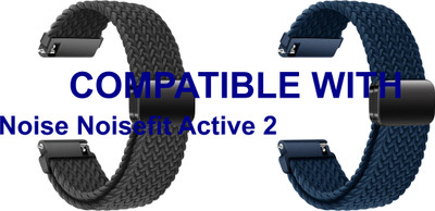 ACM WSM26N22BKBL3619 Pack of 2 Watch Strap Woven Braided Magnetic 22mm for Noise Noisefit Active 2 Smartwatch (Black/Blue) Smart Watch Strap(Mullti Color)