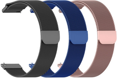 AOnes Pack of 3 Magnetic Loop Watch Strap for Pebble x Pepe Smart Watch Strap(Black, Blue, Pink)