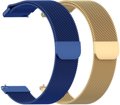 AOnes Pack of 2 Magnetic Loop Watch Strap for Hammer Ace 4.0 Smart Watch Strap(Blue, Gold)