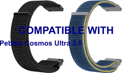 ACM WSM3V22BKBL3920 Pack of 2 Watch Strap Nylon Loop Belt 22mm for Pebble Cosmos Ultra 2.0 Smartwatch (Black/Blue) Smart Watch Strap(Mullti Color)