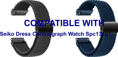 ACM WSM26N20BKBL4040 Pack of 2 Watch Strap Woven Braided Magnetic Belt 20mm for |Seiko| Dress Chronograph Watch Spc131p1 (Black/Blue) Smart Band Strap(Mullti Color)