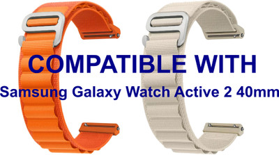 ACM WSM17E20ORWT1193 Pack of 2 Watch Strap Nylon Hook 20mm for Samsung Galaxy Watch Active 2 40mm Smartwatch (Orange/White) Smart Watch Strap(Mullti Color)