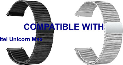 ACM WSM4M22BKSL3864 Pack of 2 Watch Strap Magnetic 22mm for Itel Unicorn Max Smartwatch (Black/Silver) Smart Watch Strap(Mullti Color)
