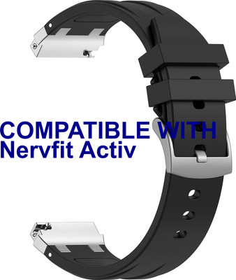 ACM Watch Strap Metal Hook Silicone for Nervfit Activ Smartwatch Black Smart Watch Strap(Black)