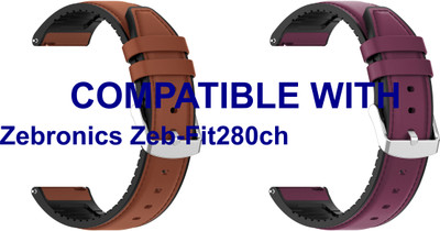 ACM WSM33U20BRPU2553 Pack of 2 Watch Strap Leather Silicone 20mm for Zebronics Zeb-Fit280ch Smartwatch (Brown/Purple) Smart Watch Strap(Mullti Color)