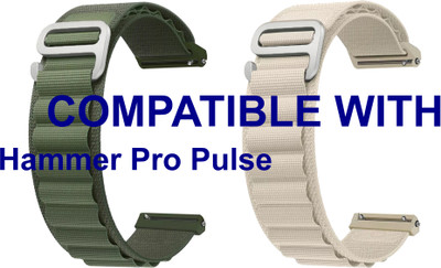 ACM WSM17E20GRWT1615 Pack of 2 Watch Strap Nylon Hook 20mm for Hammer Pro Pulse Smartwatch (Green/White) Smart Watch Strap(Mullti Color)