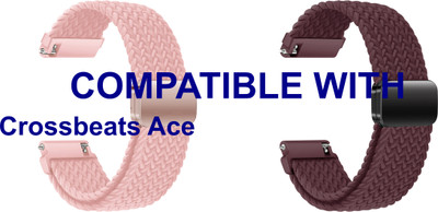 ACM WSM26N22PKPU1034 Pack of 2 Watch Strap Woven Braided Magnetic 22mm for Crossbeats Ace Smartwatch (Pink/Purple) Smart Watch Strap(Mullti Color)