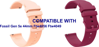 ACM WSM24L22CPPU1315 Pack of 2 Watch Strap Silicone Color Hook 22mm for Fossil Gen 5e 44mm Ftw4056 Ftw4049 Smartwatch (Creame Pink/Purple) Smart Watch Strap(Mullti Color)