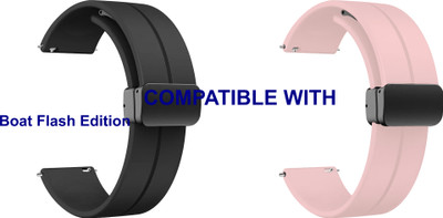 ACM WSM19G22BKCPK1815 Pack of 2 Watch Strap Magnetic Clasp 22mm for Boat Flash Edition Smartwatch (Black/Creame Pink) Smart Watch Strap(Mullti Color)