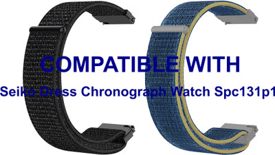 ACM WSM3V20BKBL4040 Pack of 2 Watch Strap Nylon Loop Belt 20mm for Seiko Dress Chronograph Watch Spc131p1 (Black/Blue) Smart Band Strap(Mullti Color)