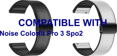 ACM WSM28P22BKWT1721 Pack of 2 Watch Strap Leather Magnetic Silicone 22mm for |Noise| Colorfit Pro 3 Spo2 Smartwatch (Black/White) Smart Watch Strap(Mullti Color)