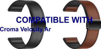 ACM WSM28P22BKBR3754 Pack of 2 Watch Strap Leather Magnetic Silicone 22mm for Croma Velocity Ar Smartwatch (Black/Brown) Smart Watch Strap(Mullti Color)