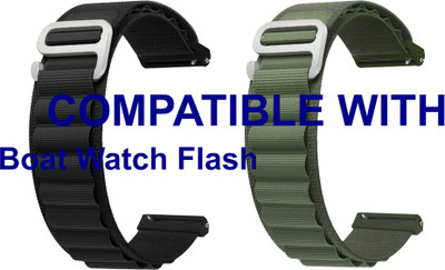 ACM WSM17E22BKGR1411 Pack of 2 Watch Strap Nylon Hook 22mm for Boat Watch Flash Smartwatch (Black/Green) Smart Watch Strap(Mullti Color)