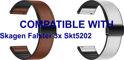 ACM WSM28P22BRWT1209 Pack of 2 Watch Strap Leather Magnetic Silicone 22mm for |Skagen Falster 3x Skt5202 Smartwatch (Brown/White) Smart Watch Strap(Mullti Color)
