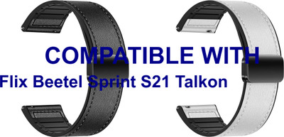 ACM WSM28P22BKWT2959 Pack of 2 Watch Strap Leather Magnetic Silicone 22mm for |Flix Beetel Sprint S21 Talkon Smartwatch (Black/White) Smart Watch Strap(Mullti Color)