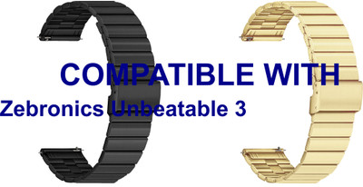 ACM WSM20H22BKGL3783 Pack of 2 Watch Strap Adjustable Steel 22mm for Zebronics Unbeatable 3 Smartwatch (Black/Champagne Gold) Smart Watch Strap(Mullti Color)
