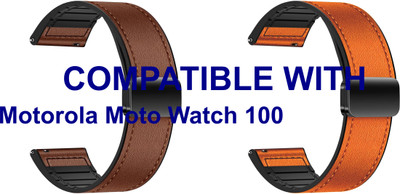 ACM WSM28P20BROR2325 Pack of 2 Watch Strap Leather Magnetic Silicone 20mm for Motorola Moto Watch 100 Smartwatch (Brown/Orange) Smart Watch Strap(Mullti Color)