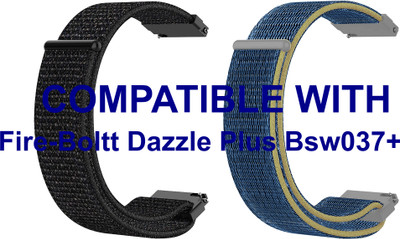 ACM WSM3V22BKBL2894 Pack of 2 Watch Strap Nylon Loop 22mm for Fire-Boltt Dazzle Plus Bsw037+ Smartwatch (Black/Blue) Smart Watch Strap(Mullti Color)