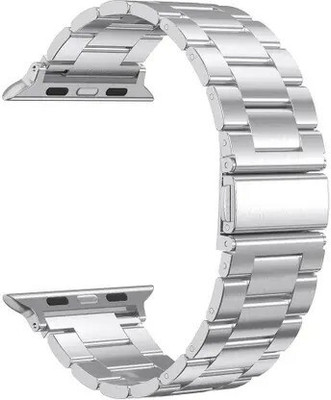 PunnkFunnk Stainless Steel Metal Chain Folding Metal Claps Classic Buckle Wrist Watch Strap, 42mm Strap silver Smart Watch Strap(Silver)