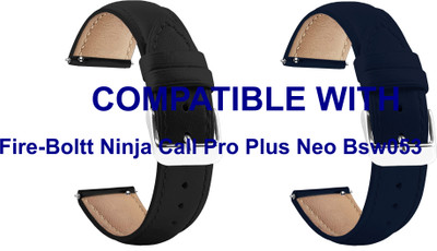 ACM WSM14B20BKBL3858 Pack of 2 Watch Strap Leather Belt 20mm for Fire-Boltt Ninja Call Pro Plus Neo Bsw053 Smartwatch (Black/Blue) Smart Watch Strap(Mullti Color)